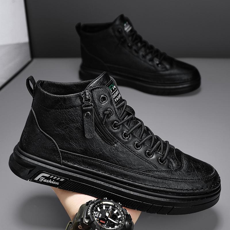 Autumn Fashion High Top Leather Casual Shoes Retro Outdoor Sport Walking Comfortable Warm Non-slip Luxury Sneakers Skate Shoes