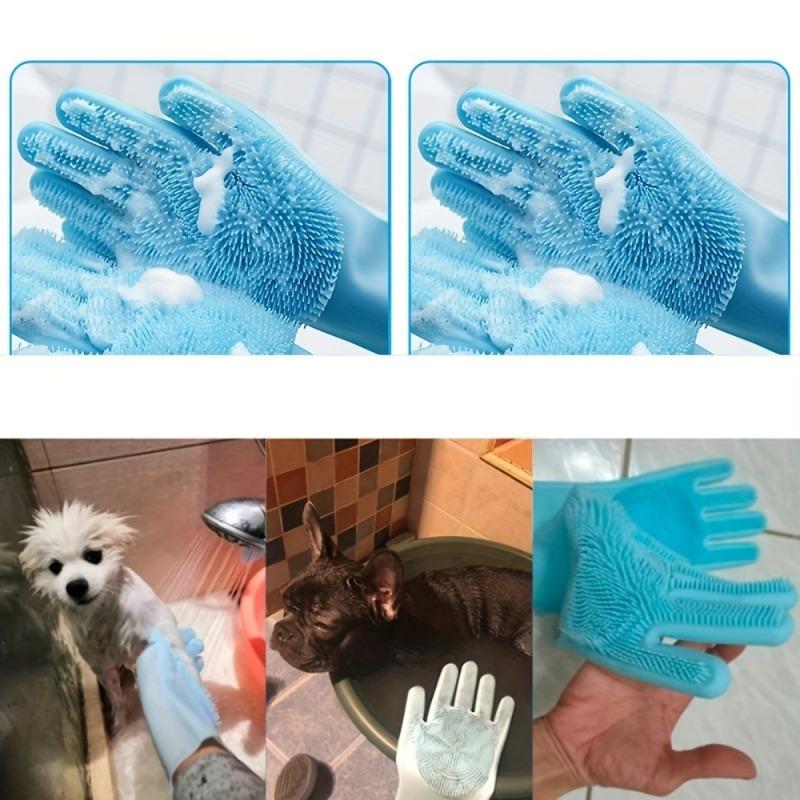 1pair Pet Grooming Bathing Gloves Bathing Shampoo Scrubber Magic Massaging Cleaning Silicon Hair Removal Glove