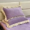 2PCS Winter Milk Fleece Pillowcase Thickened Pair 48x74CM Lace Solid Color Girls Pillowcase
