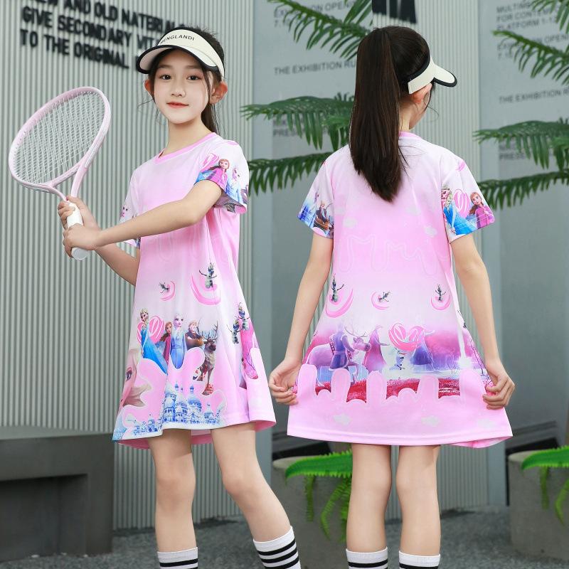 Children S Girl Summer Princess Dress Fashionable And Cute Thin Short-Sleeved Girls Dress Can Be Worn Outside The Performance 18 yards (110-120) розовый