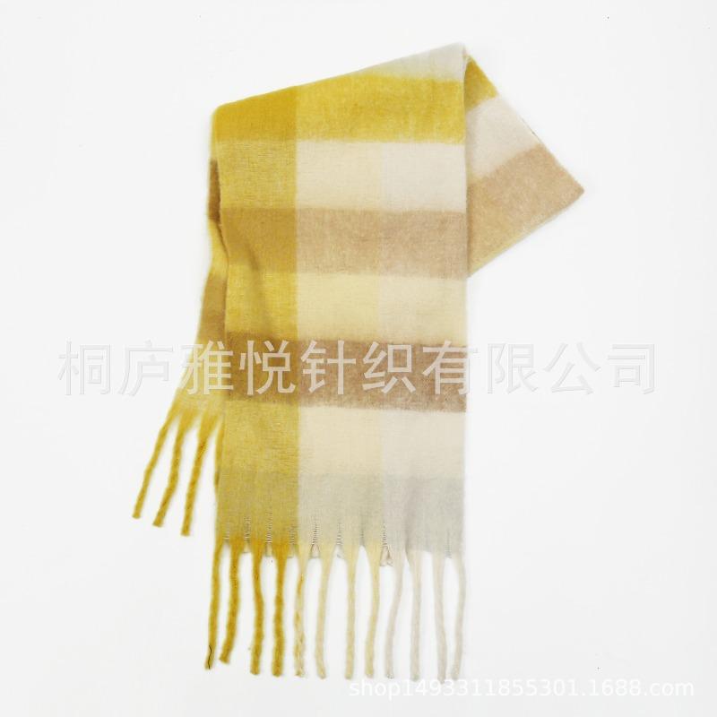 Premium color plaid scarf women's winter warm scarf mohair thickened scarf versatile shawl