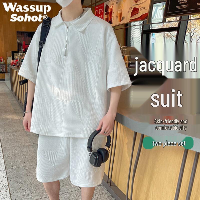 Wassup Sohot Men s Waffle Polo Two-Piece Set 2XL