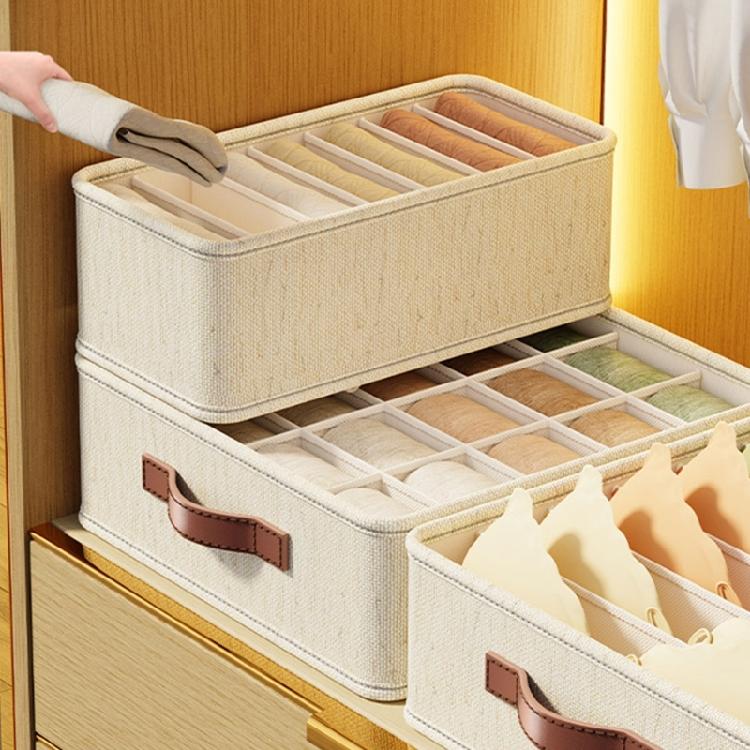 Convenient Cotton Linen Underwear Sorter Space Saving Lingerie Divider Household Panty Organizer Case for Bedroom