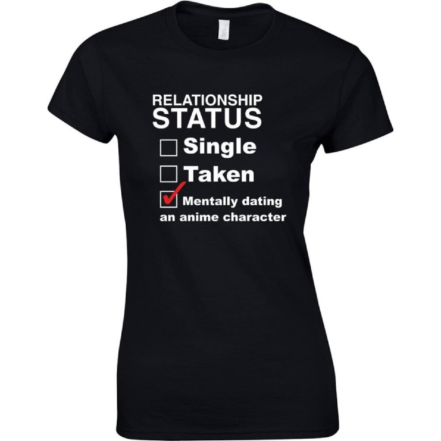 

Mentally Dating An Anime Character, Ladies Printed T-Shirt - Black_White_Red XL = 8-10 XXXXXL різнокольоровий