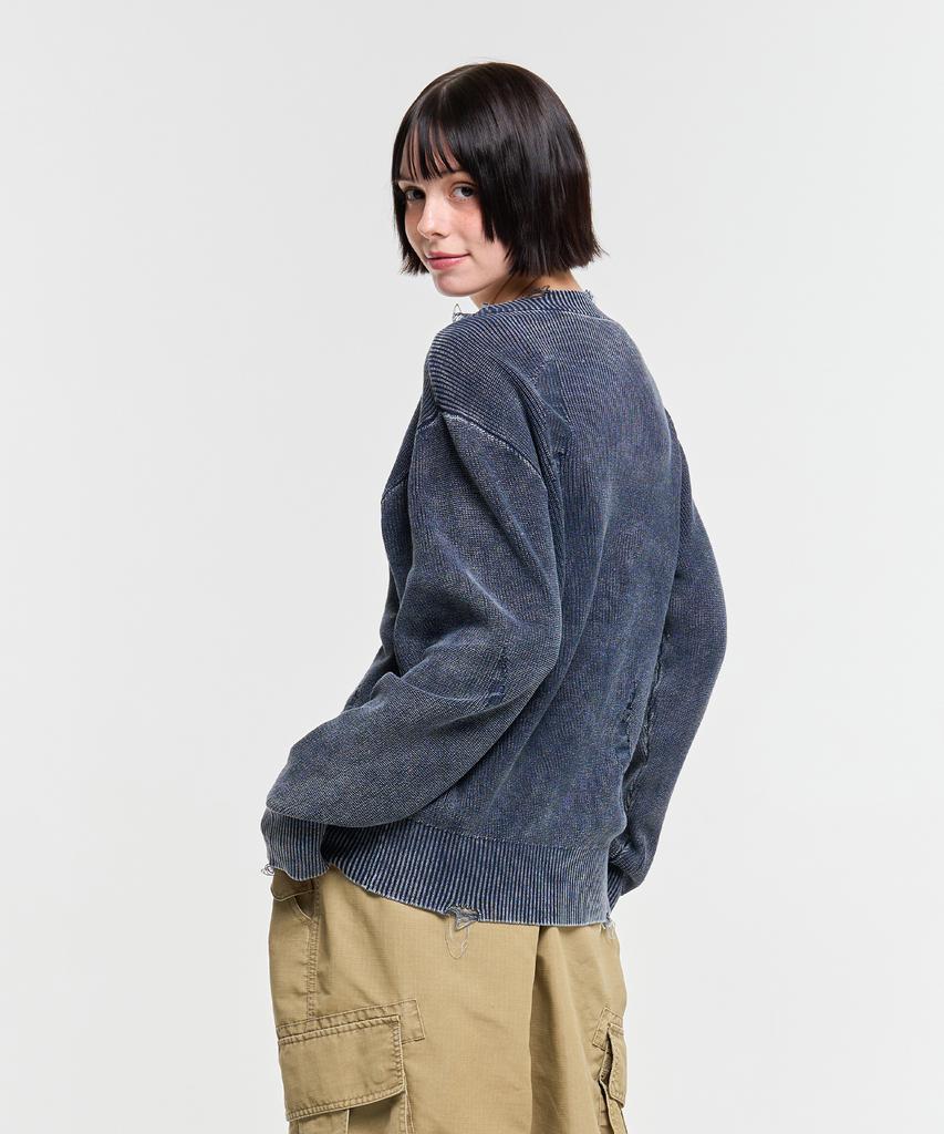 Aeca Washed Destroyed Cardigan-Navy