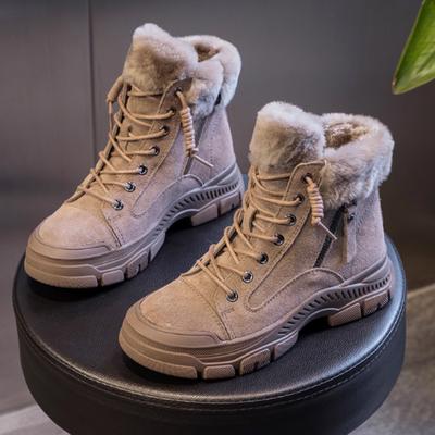 Fashion Cozy Warm Plush Ankle Boots Women Fashion Lace-up Side Zip Designer Boots Winter Casual Thick-soled Snow Boots Zapatos De Mujer