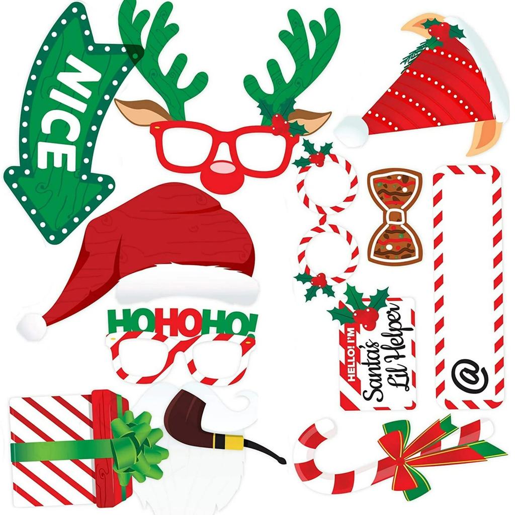 38pcs Christmas Party Photo Props Party Christmas Hat Socks Beard Antlers Decoration