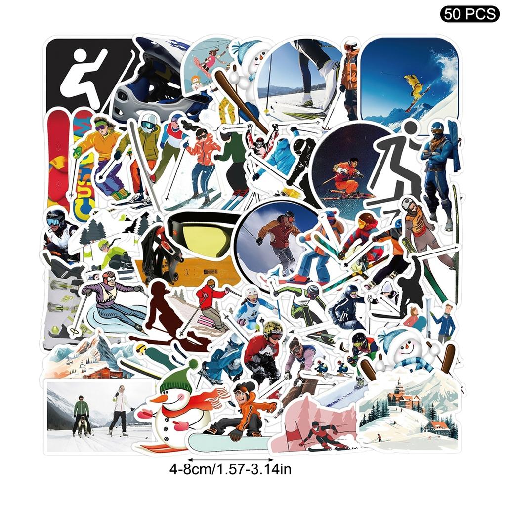 50Pcs Waterproof Skiing Stickers PVC Decals for Phone Laptop Skateboard Decoration