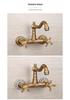 Retro French Copper Wall-Mounted Double Handle Faucet for Kitchen and Balcony.