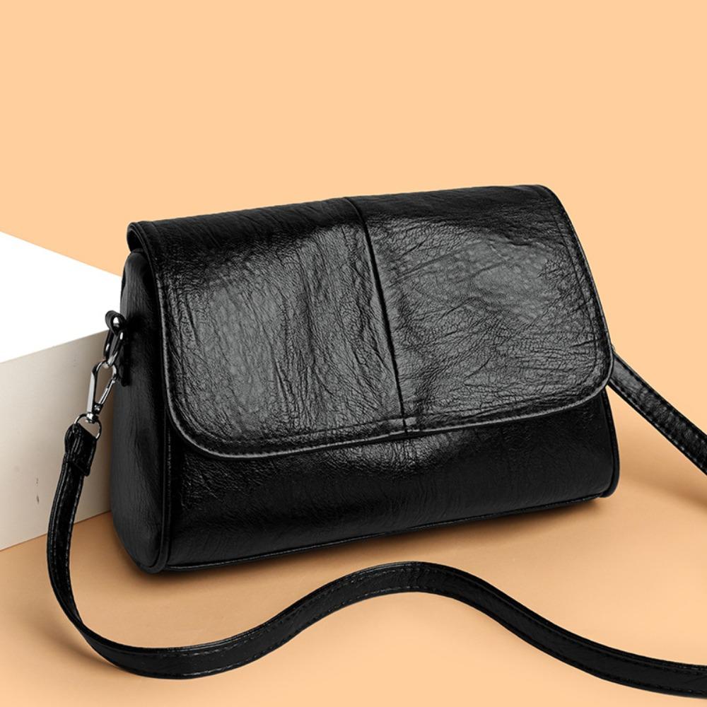 

Сумка кросбоді з ретро шкіри з масляним воском, з текстурним та вінтажним відчуттям, простим та елегантним дизайном клапана та регульованим плечовим ременем чорний