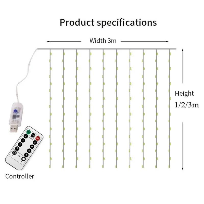Vorhang LED Lichterkette mit 8 Modi Fernbedienung Girlande Lichter für Weihnachten Hochzeit Party Dekorationen Zimmer Fenster Lichter