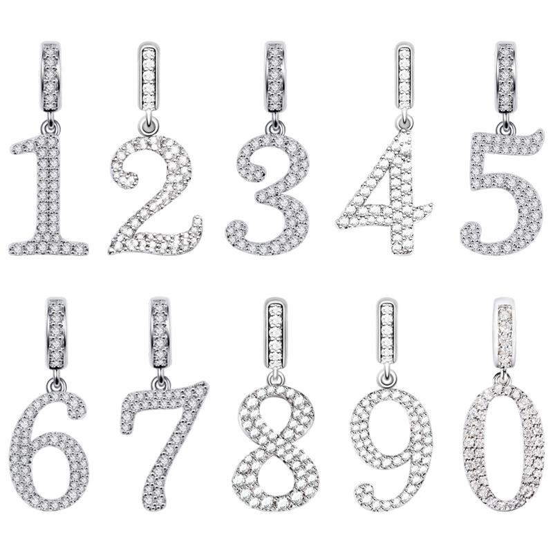 Fine Charms Handmade DIY Women Fashion Jewelry Gift Item Sparkling 0-9 Lucky Numbers Zirconia Charm Pendant Fit Original Design Bracelets Beads