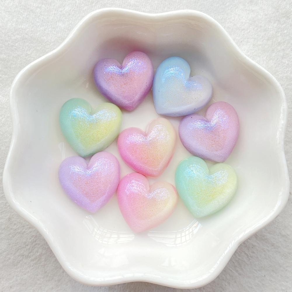 10Pcs New Cute shiny colorful heart shape Flat Back Resin Scrapbooking DIY Jewelry Craft Decoration Accessorie