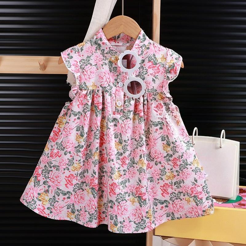 Girls' Floral Dress, A-line Group, Western Style, Cute Princess Dress, Children's Fluffy Skirt, Summer Dress, Children's Class A Skirt