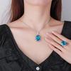 Jewelry Simulation Bird'S Nest Cut Sea Blue Treasure White Plated Blue Temperament Fat Square Set Main 15 * 20