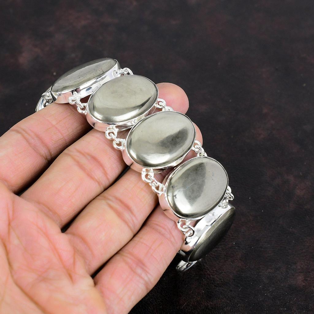 Pyrite Bracelet 925 Sterling Silver Bracelet Adjustable Chain Bracelet Pyrite Gemstone Jewelry Handmade Bracelet Gifts for Mom Boho Jewelry