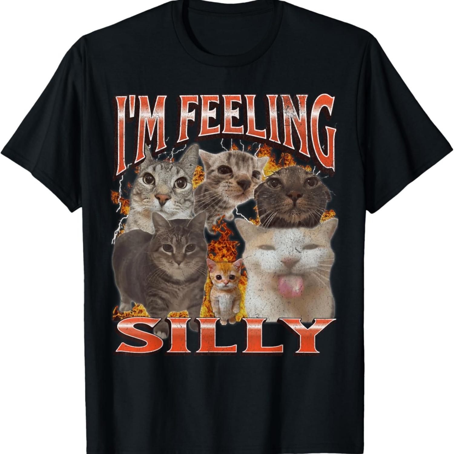 

I m Feeling Silly Funny Cat Meme Bootleg Graphic T-Shirt S чёрный