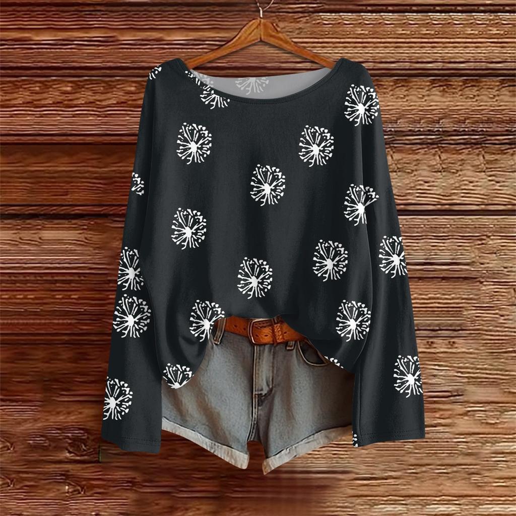 Langarmshirts für Damen Print Grafik T-Shirts Blusen Lässig Übergröße Basic Oberteile Pullover