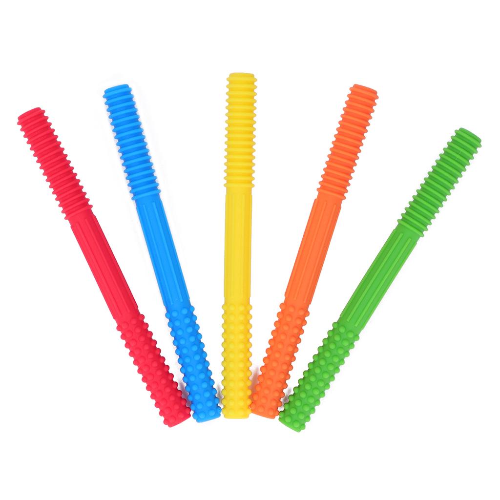5Pcs Baby Teething Tubes Toy Silicone Bite Resistant 5 Colors Baby Chew Straw for Infants Toddler