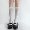 Womens Thin Mesh Breathable Midcalf Lace Socks With Mary Jane Lace Trim Hollowout Lace And Bowknots