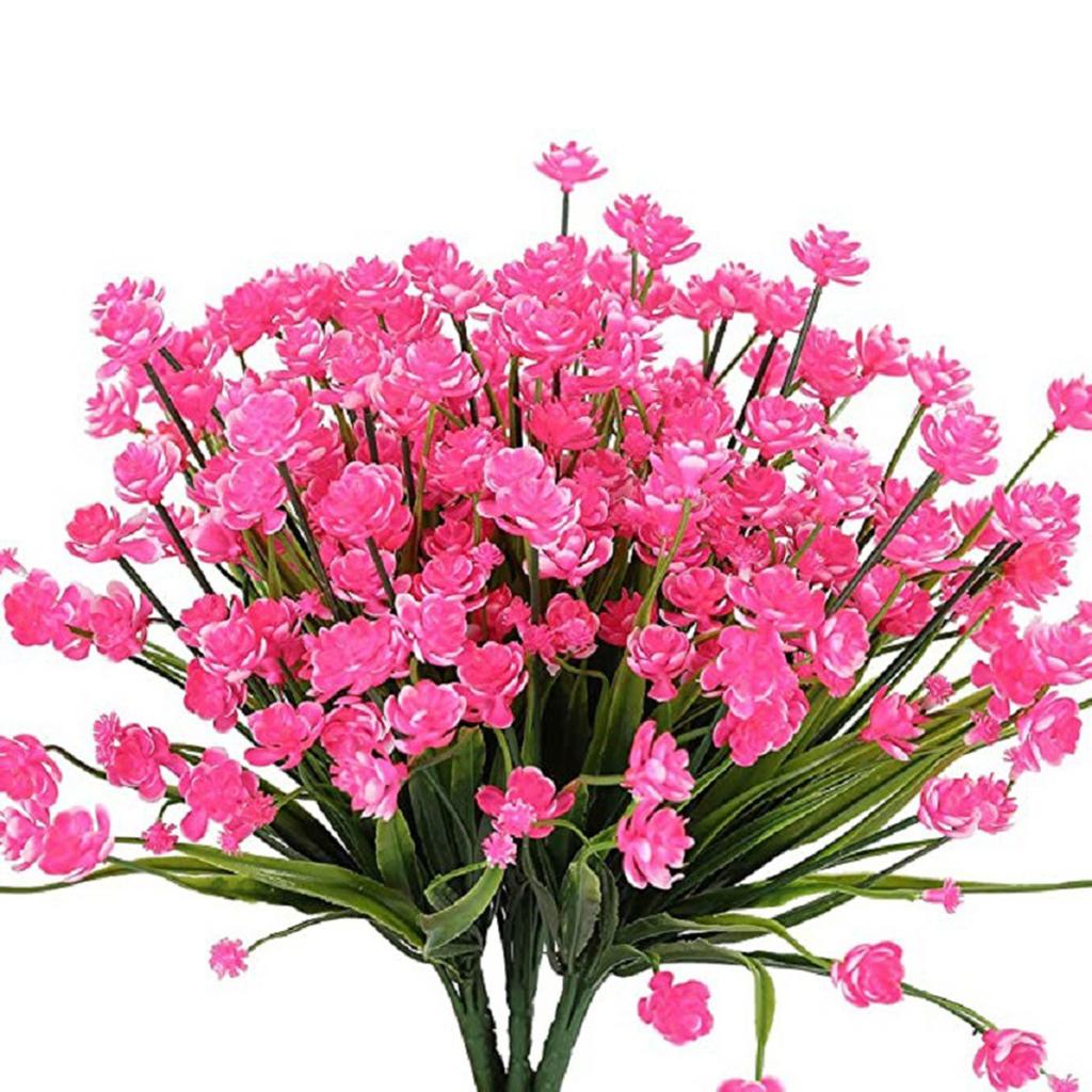8 Bundles Babysbreath Outdoor Artificial Fake Flowers UV Resistant Shrubs Plants, Faux Plastic For Indoor Outdoor Garden Porch Window Box Home Decor