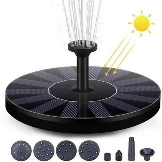Solar-Powered Floating Fountain for Bird Baths, Ponds, Pools, and Gardens