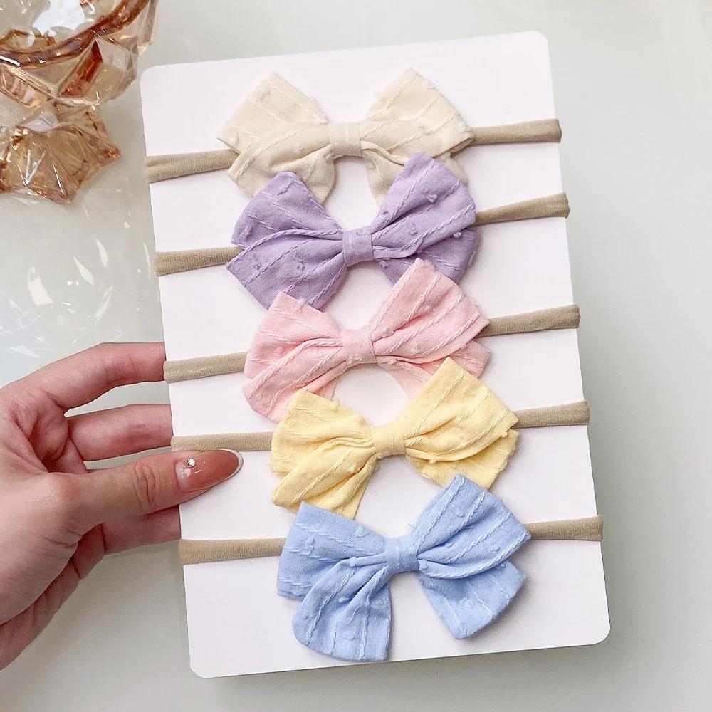 4/5/6Pcs/Set Solid Color Kids Headwear Elastic Hair Bands for Baby Cute Ribbon Bowknot Headband Infant Girls Hair Accessories