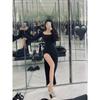 Sexy Side Slit Dress for Women Tight-fitting Wrap Hip Over-the-knee Long Sleeved Dresses Black Street Bodycon Spring Autumn