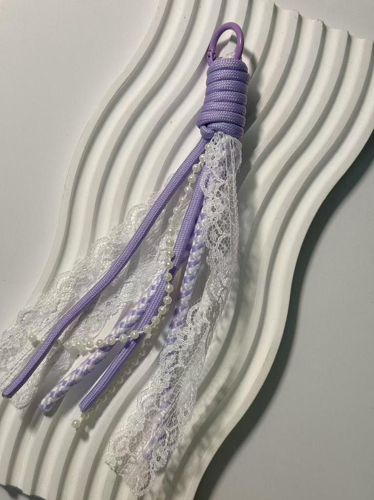 Lace Flower Color Block Knotting Keychain & Phone Charm