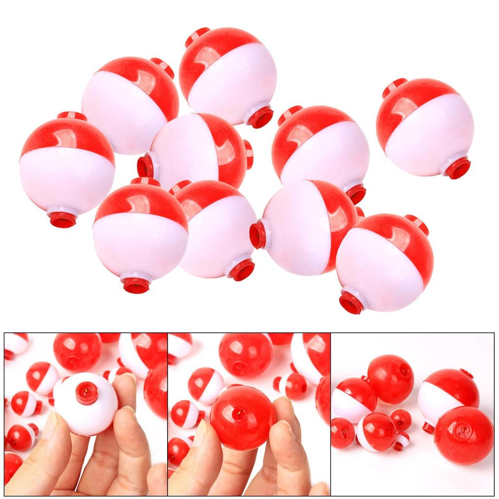 10 Pack Bobber Bulk Hard Plastic Fishing Float, Fishing Bobbers Snap-on Floats, Red and White