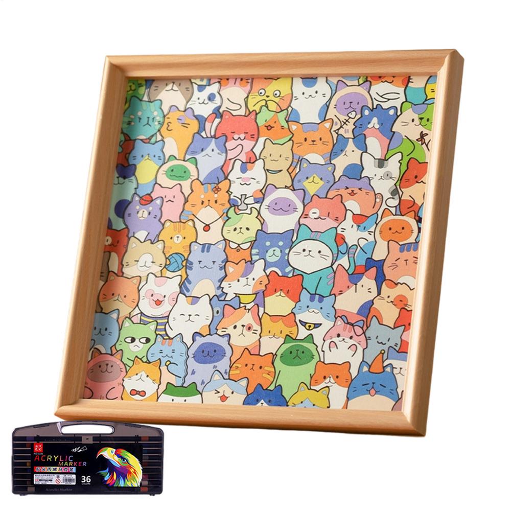 

Wooden Jigsaw Puzzle DIY Painting Kit Coloring Cat Frame Included Educational Craft Toy for Kids Children New Year Birthday Gift
