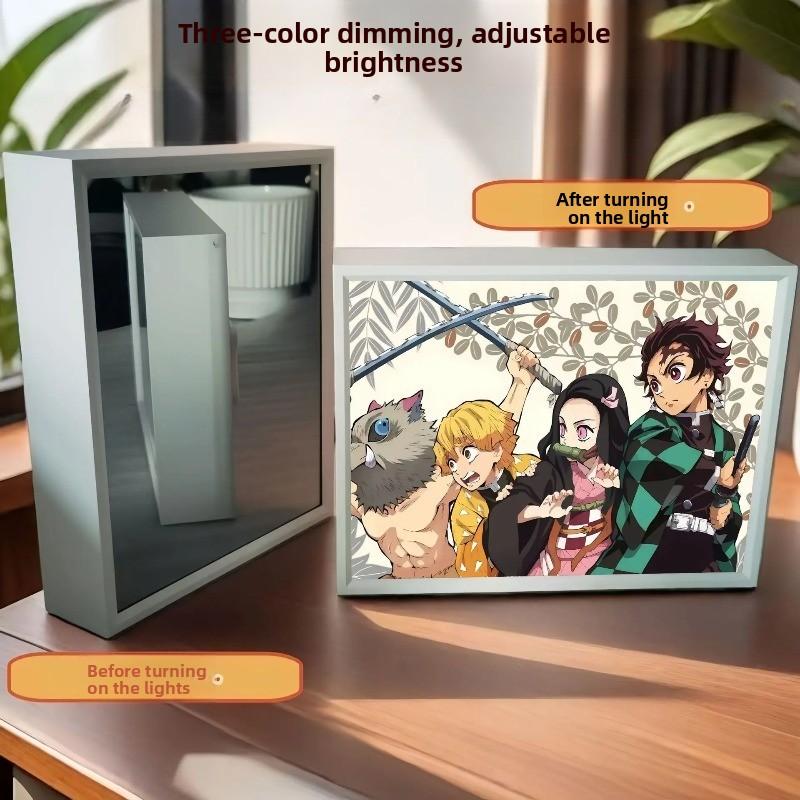 21cm/8.27in Demon Slayer Light Painting 3D Anime Mirror LED Boxs USB Plug-in Model Acrylic Peripherals Birthday Gifts Decoration