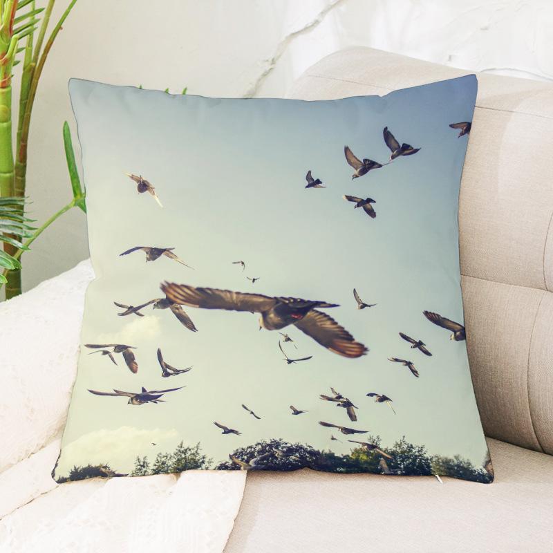 Seagull Beach Sunset Scenery Print Pattern Cushion Cover Home Living Room Sofa Decoration Waist Cushion Pillow Pillow Cover