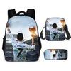Sac à dos scolaire imprimé Messi pour étudiant Sac à dos Satchel C Luo pour Neymar Ensemble trois pièces