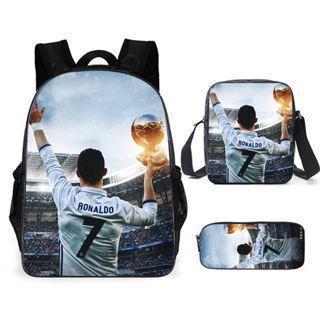 Sac à dos scolaire imprimé Messi pour étudiant Sac à dos Satchel C Luo pour Neymar Ensemble trois pièces