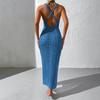 European Style Holiday Beach Knit Cover-up Dress - Backless and Hollow Out Design for Women, 2026