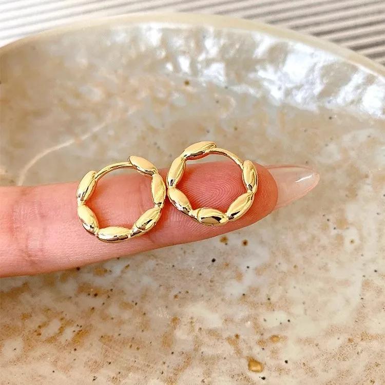 925 Sterling Copper Olive Branch Hoop Earrings For Women Temperament Simple Round Circle Earrings Party Wedding Zircon Gifts золотой