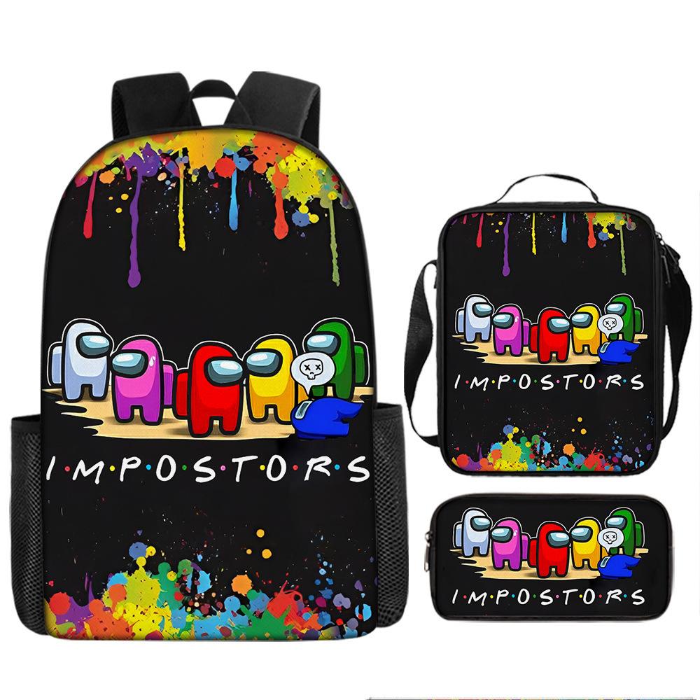 Speed Shipping Space Werewolf Amongus Three-Piece Set School Bag Primary And Secondary School Backpack Satchel Pencil Bag pencil case