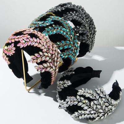 Barockes Samt-Stirnband: Mit Diamanten besetzt, Ahornblatt-Design, Luxuriöses glänzendes Haaraccessoire für Bankette
