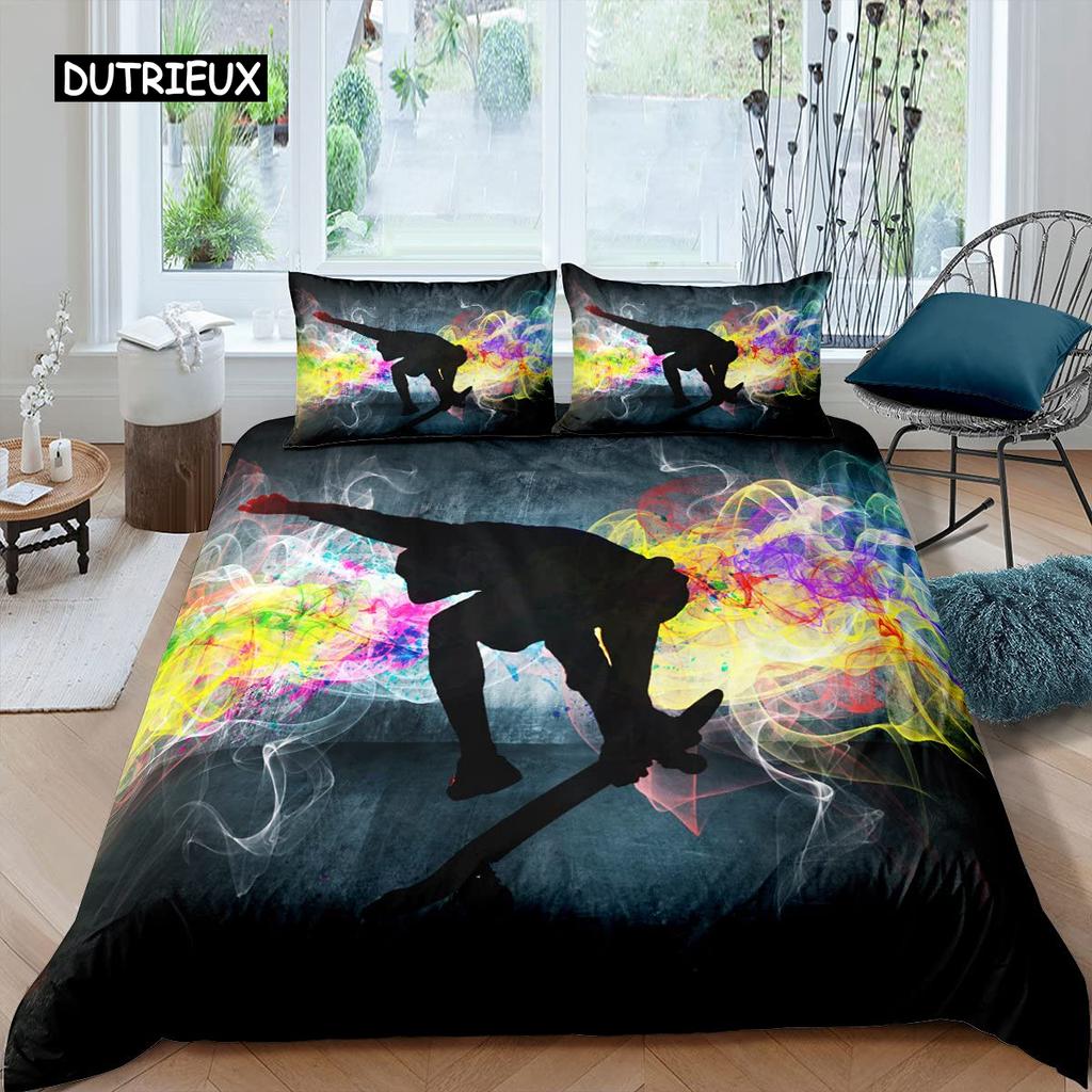 Skateboard Quilt Cover Boys Teens Sports Comforter Cover Microfiber 2/3pcs Graffiti Art Single Size Bed Linen Package Double Size Queen Size King Size