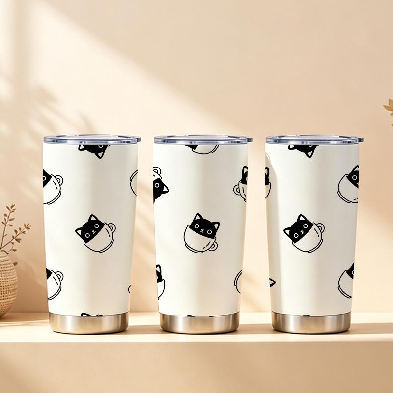 591ml Car Tumbler Cup Black Cat Element Straw Cup Portable Tumbler Coffee Tumbler Tumbler With Lid 20oz Car Straw Cup