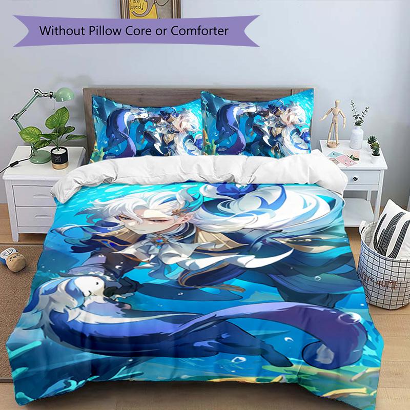 3pcs Genshin Impact Navelette pattern bedding set duvet cover set includes duvet cover &pillowcases, perfect all season bedroom decoration & gift