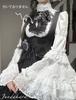 Jundakara Back Princess Sleeve Lolita Floral Puff Long Cute French Student Size L Women's Lace-Up Blouse, Stand-Up Collar, Style, Print, Lace,