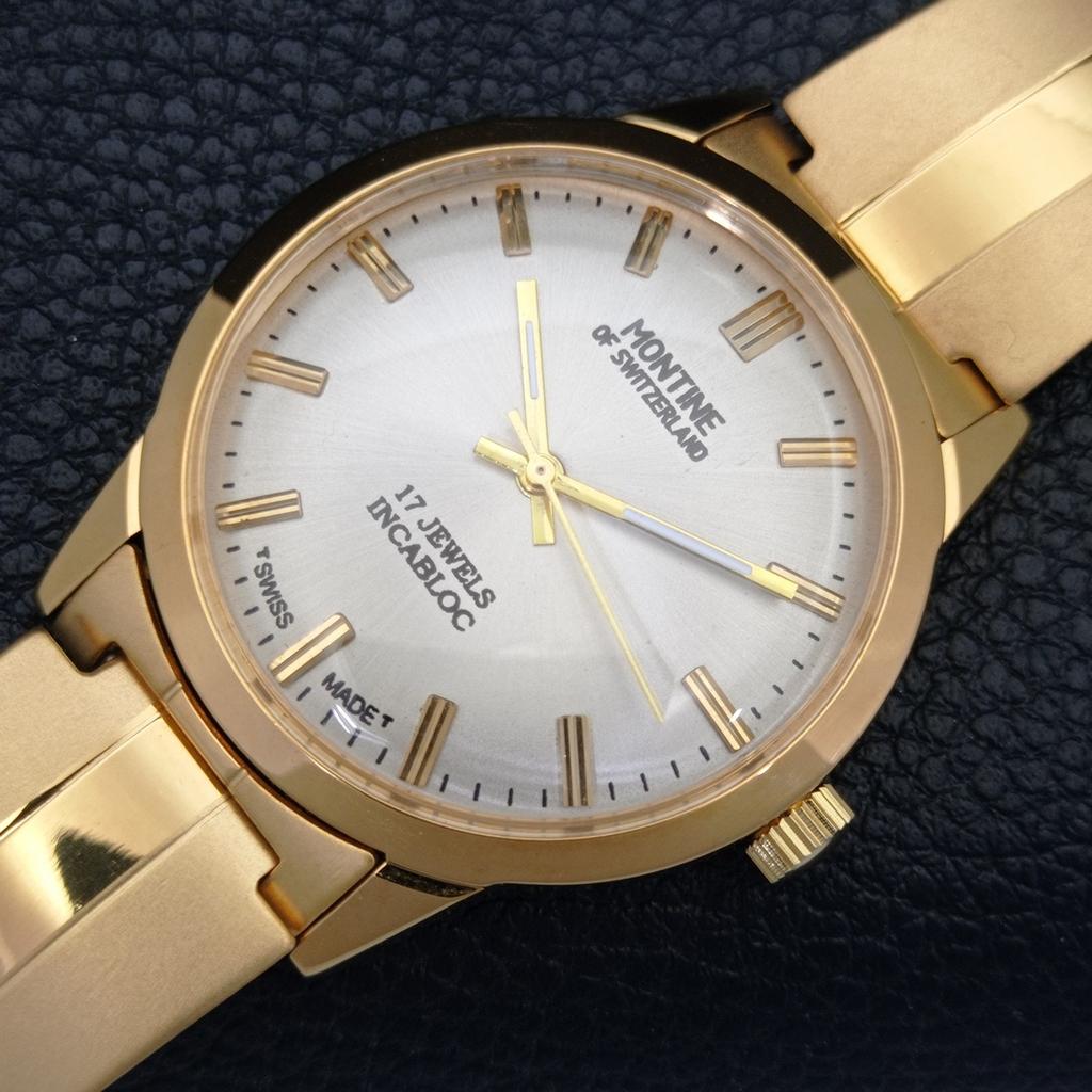 ÜBERHOLTE VINTAGE MONTINE OF SWITZERLAND 17J HERREN VERGOLDETE UHR a285407-12