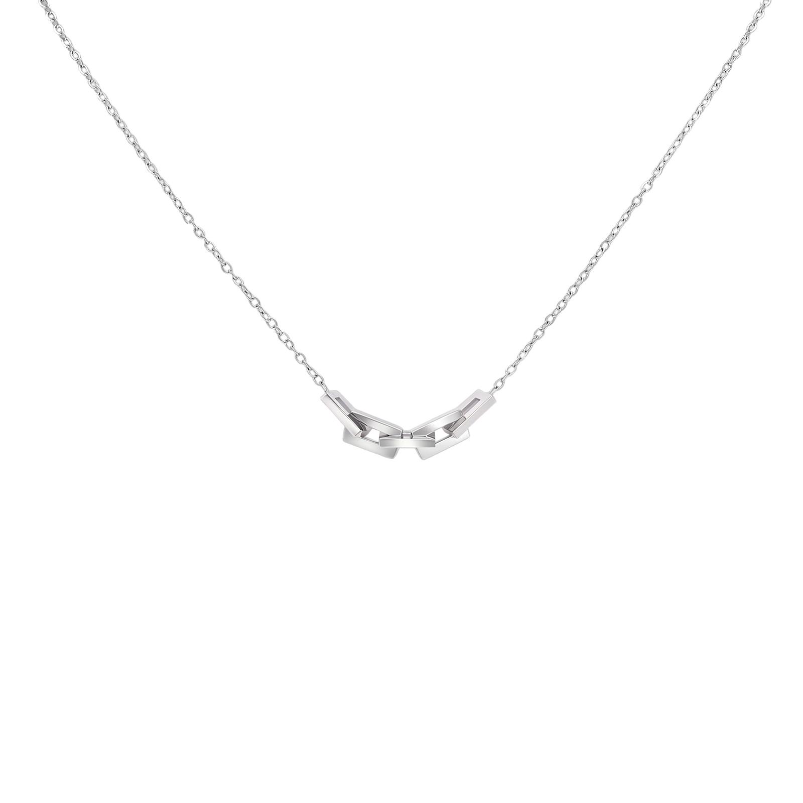 Square Link Necklace Stainless Steel Silver Color Geometric Interlocking Jewelry for Women Non-Tarnish
