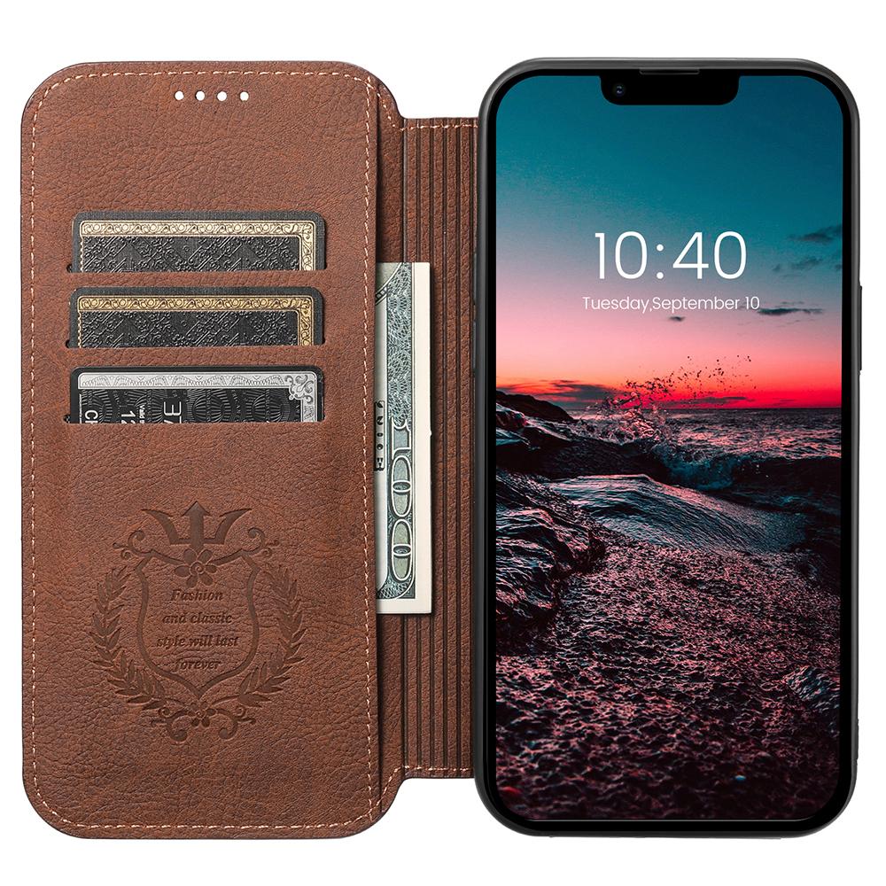 

SUTENI J06 For iPhone 13 6.1 inch Wallet Phone Case Stand Leather Phone Cover Compatible with MagSafe Brown