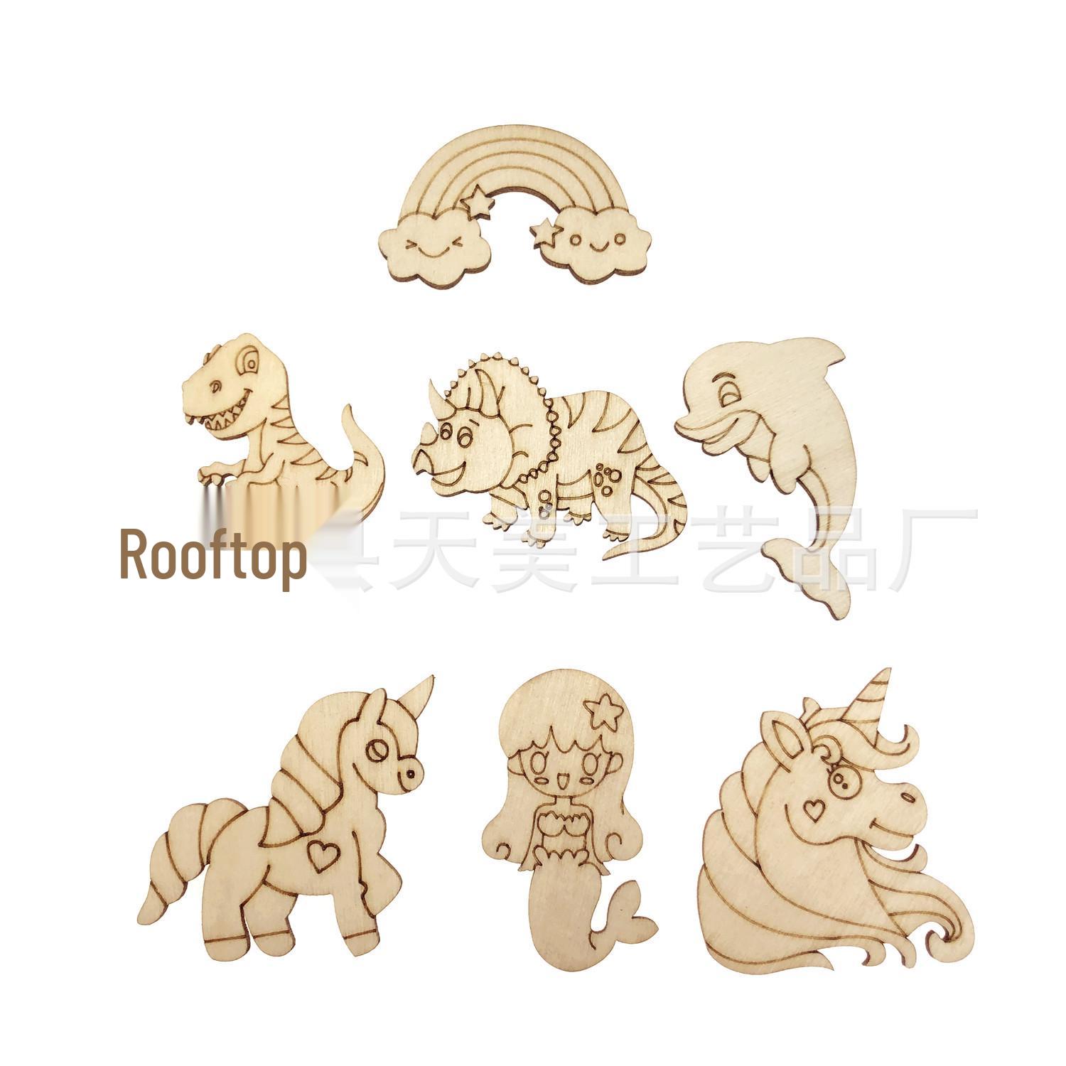 

Mixed Style Creative Handmade DIY Painted Wood: Dinosaur, Mermaid, Rainbow Unicorn Approx. 50mm