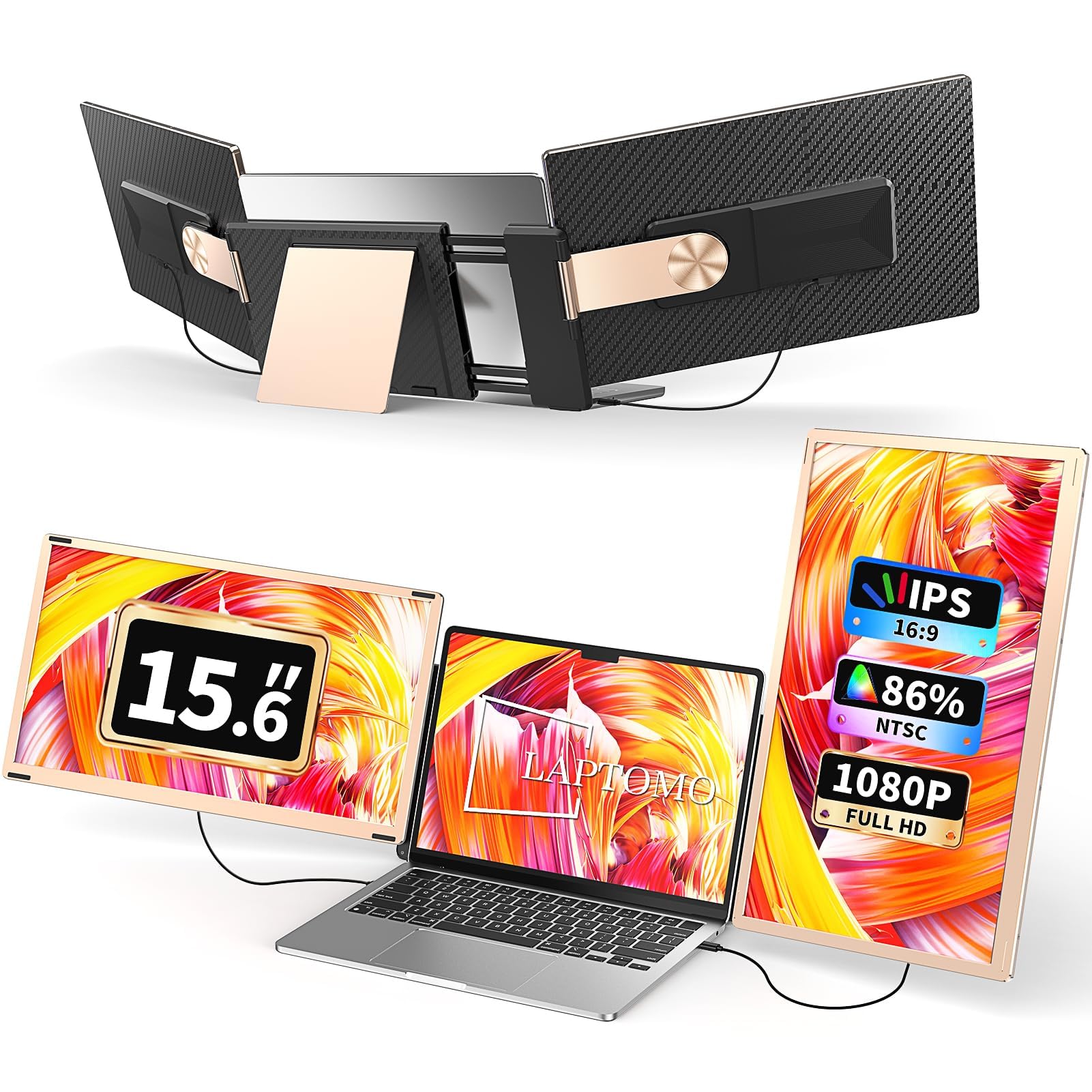 

Laptomo S6 Portable Triple Monitor inch FHD 1080P IPS Mobile Compatible with Laptop Dual Monitor inch Dual Display Plug and Compatible with Rotatable