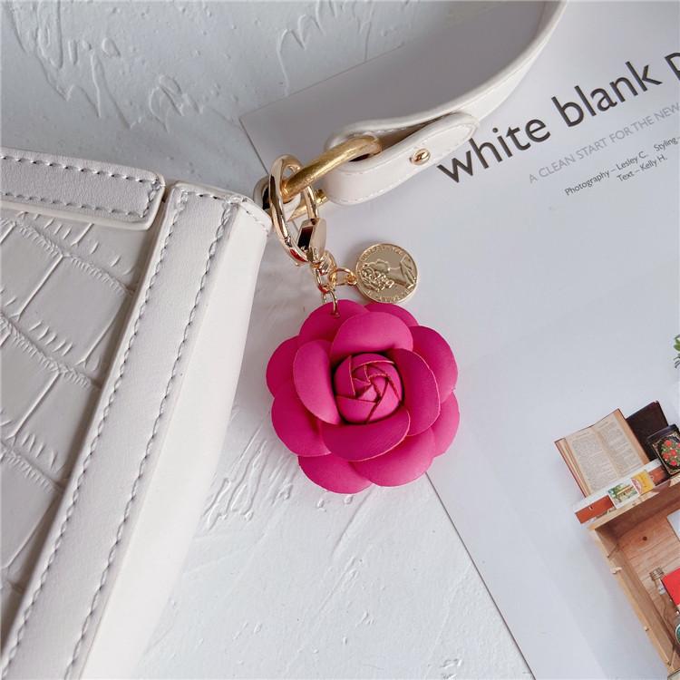 Stylish Leather Tea Flower Car Keyring Adorable Floral Bag Hanging Decoration