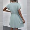 Spring V-Neck Smocked Dress - Lace Trim Short Sleeve Solid